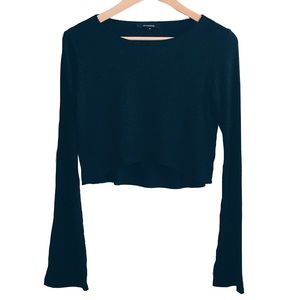Black cropped, long bell sleeved top